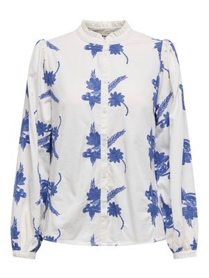ONLJAMILLA LIFE LS EMB BUTTON TOP WVN CS Cloud Dancer-W AMPARO BLUE EMB