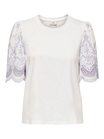 JDYOMA BRODERIE ANGLAISE TOP JRS Cloud Dancer-THISTLE EMB