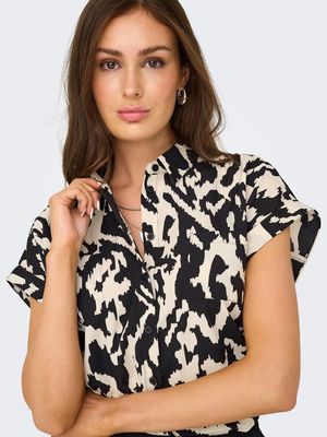 ONLHANNOVER LIFE S/S SHIRT WVN NOOS Birch/BLACK GRAPHIC