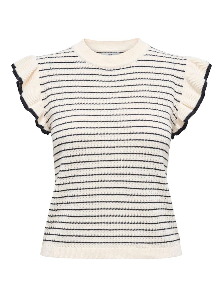 JDYCARICE S/L FRILL PULLOVER KNT NOOS Cloud Dancer-W. BLACK STRUCTU