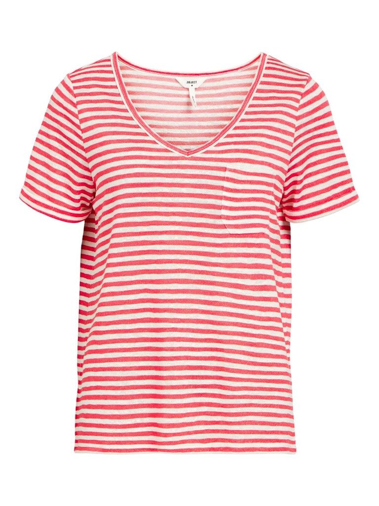 OBJTESSI SLUB S/S V-NECK NOOS Paradise Pink/WHITE