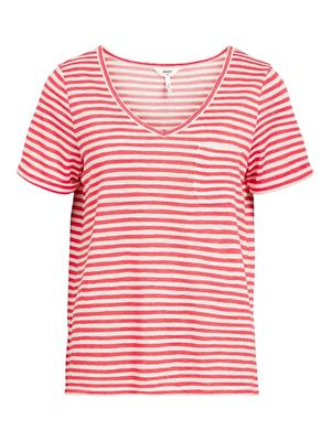 OBJTESSI SLUB S/S V-NECK NOOS Paradise Pink/WHITE