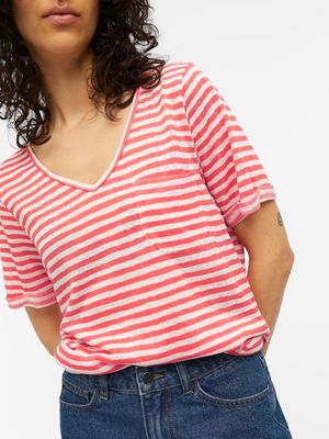 OBJTESSI SLUB S/S V-NECK NOOS Paradise Pink/WHITE