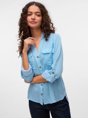 VMBUMPY L/S SHIRT NEW WVN GA NOOS Azure Blue/Snow Whit