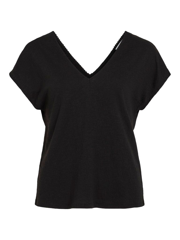 VISYMA LACE V-NECK CAP SLEEVE TOP/DFS Black Beauty
