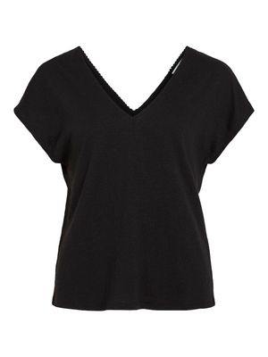 VISYMA LACE V-NECK CAP SLEEVE TOP/DFS Black Beauty