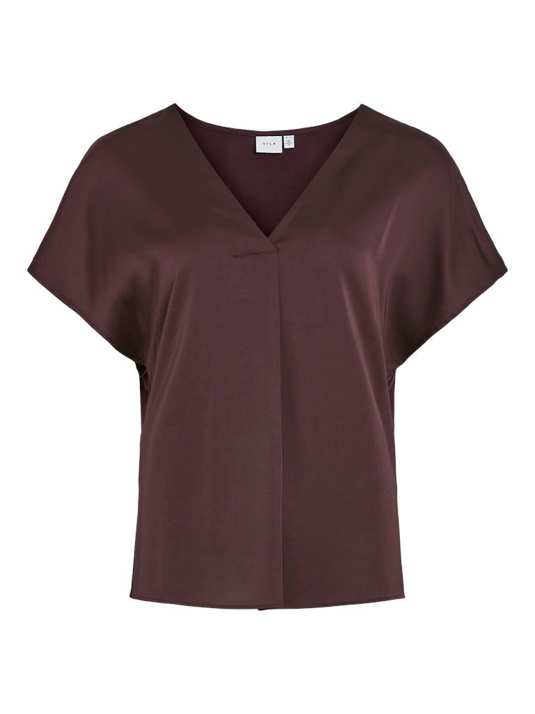 VIELLETTE V-NECK S/S SATIN TOP - NOOS Plum Perfect