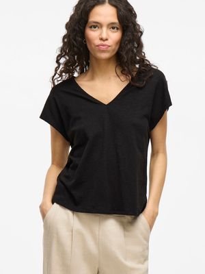 VISYMA LACE V-NECK CAP SLEEVE TOP/DFS Black Beauty
