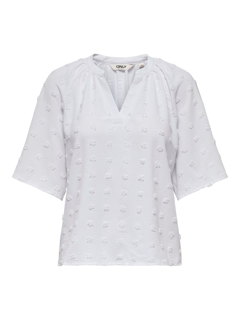 ONLIVANA LIFE 34 DOBBY V-NECK TOP WVN CS Bright White
