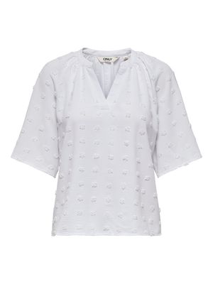 ONLIVANA LIFE 34 DOBBY V-NECK TOP WVN CS Bright White