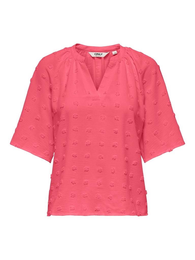 ONLIVANA LIFE 34 DOBBY V-NECK TOP WVN CS Coral Paradise
