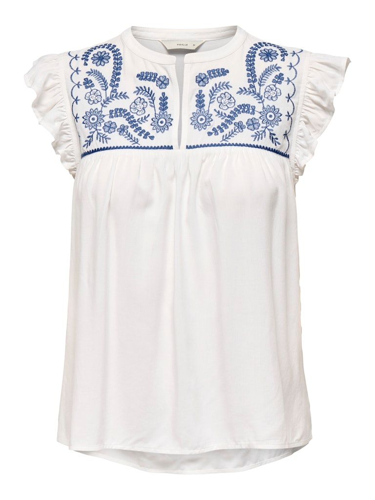 ONLVESTINE S/S TOP WVN NOOS Cloud Dancer-BLUE EMB