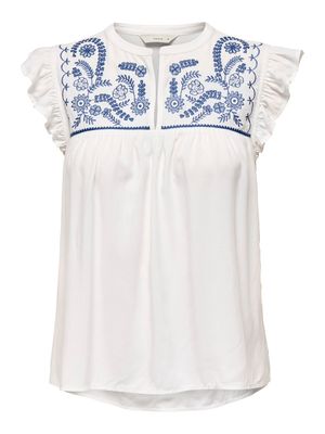 ONLVESTINE S/S TOP WVN NOOS Cloud Dancer-BLUE EMB