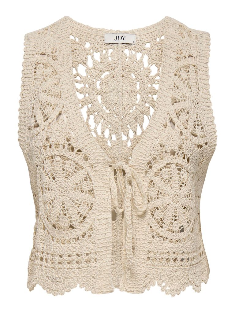 JDYVIC S/L V-NECK TIE VEST KNT Tapioca