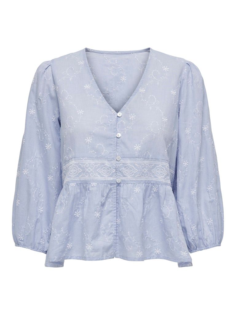 PGNANETT 3/4 EMB TOP WVN Forever Blue-White EMB