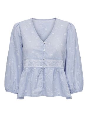 PGNANETT 3/4 EMB TOP WVN Forever Blue-White EMB