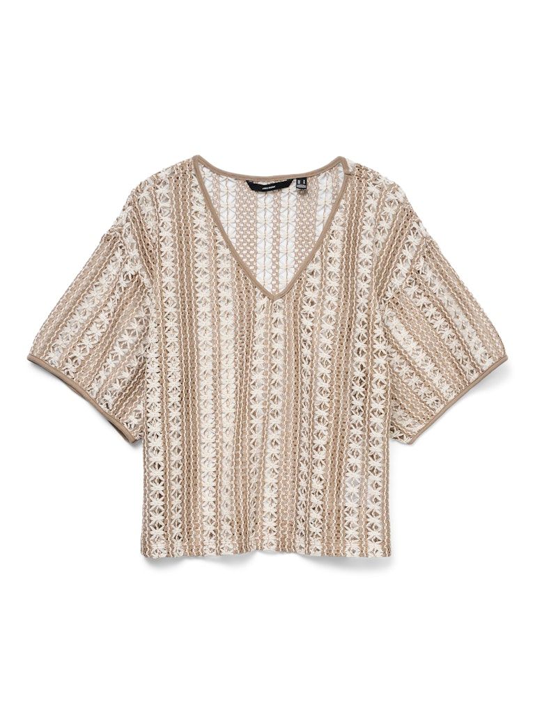VMOHIO SS V-NECK OVERSIZE TOP JRS GA Silver Mink/Snow whi
