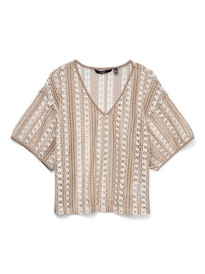 VMOHIO SS V-NECK OVERSIZE TOP JRS GA Silver Mink/Snow whi