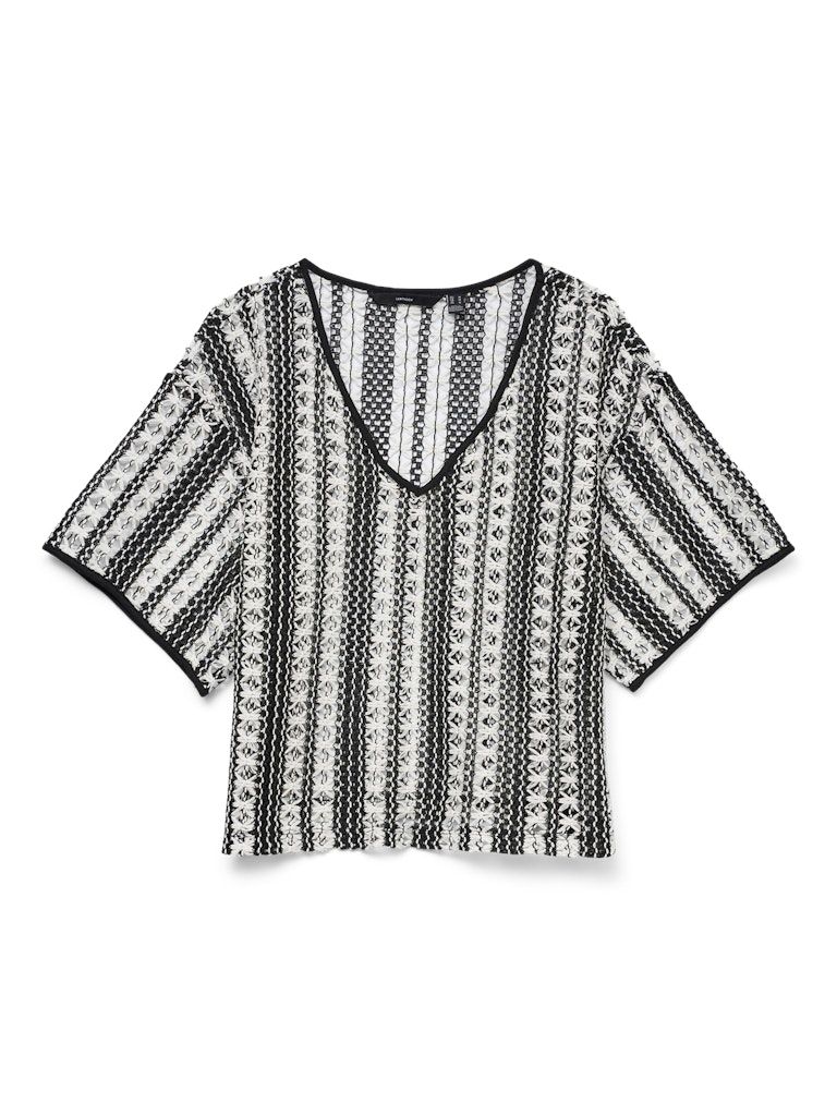 VMOHIO SS V-NECK OVERSIZE TOP JRS GA Black/Snow white str