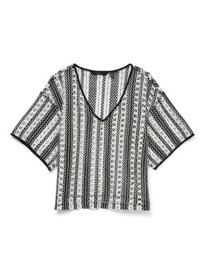 VMOHIO SS V-NECK OVERSIZE TOP JRS GA Black/Snow white str