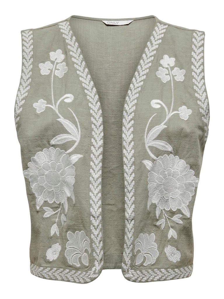 PGSUSAN WAISTCOAT WVN Silver Sage-WHITE EMBROIDERY