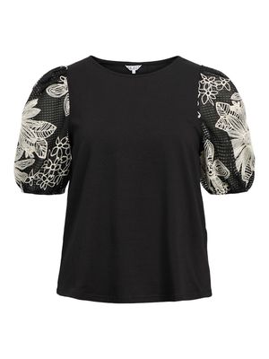 OBJALIDA S/S BALLOON TOP E DIV Black/White flower