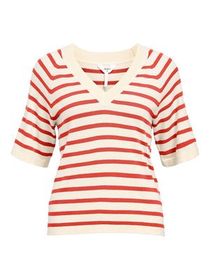 OBJTHESS 2/4 LO V-NECK KNIT TOP NOOS Sandshell-Fiesta col