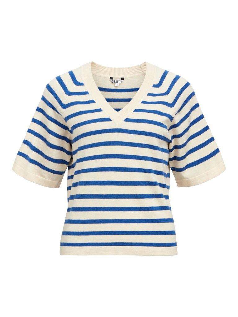 OBJTHESS 2/4 LO V-NECK KNIT TOP NOOS Sandshell-Surf the web col