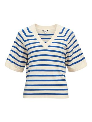 OBJTHESS 2/4 LO V-NECK KNIT TOP NOOS Sandshell-Surf the web col