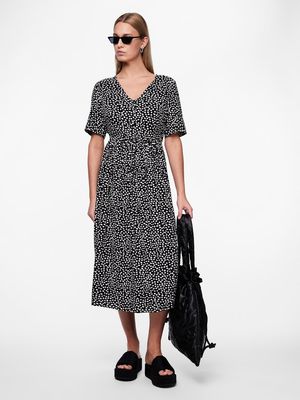 PCTALA SS STRING MIDI DRESS WVN NOOS BC Black/DOT