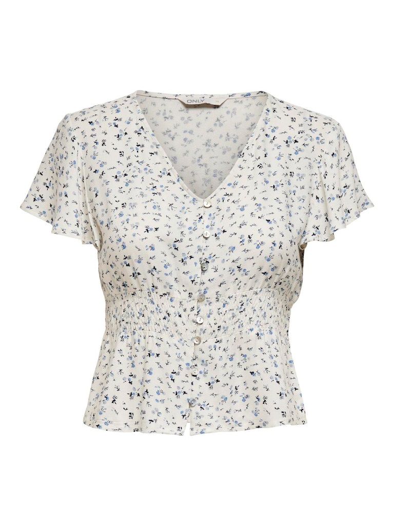 PGMARIANNE LIFE S/S TOP WVN Cloud Dancer-BLUE DITSY