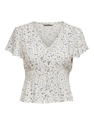 PGMARIANNE LIFE S/S TOP WVN Cloud Dancer-BLUE DITSY
