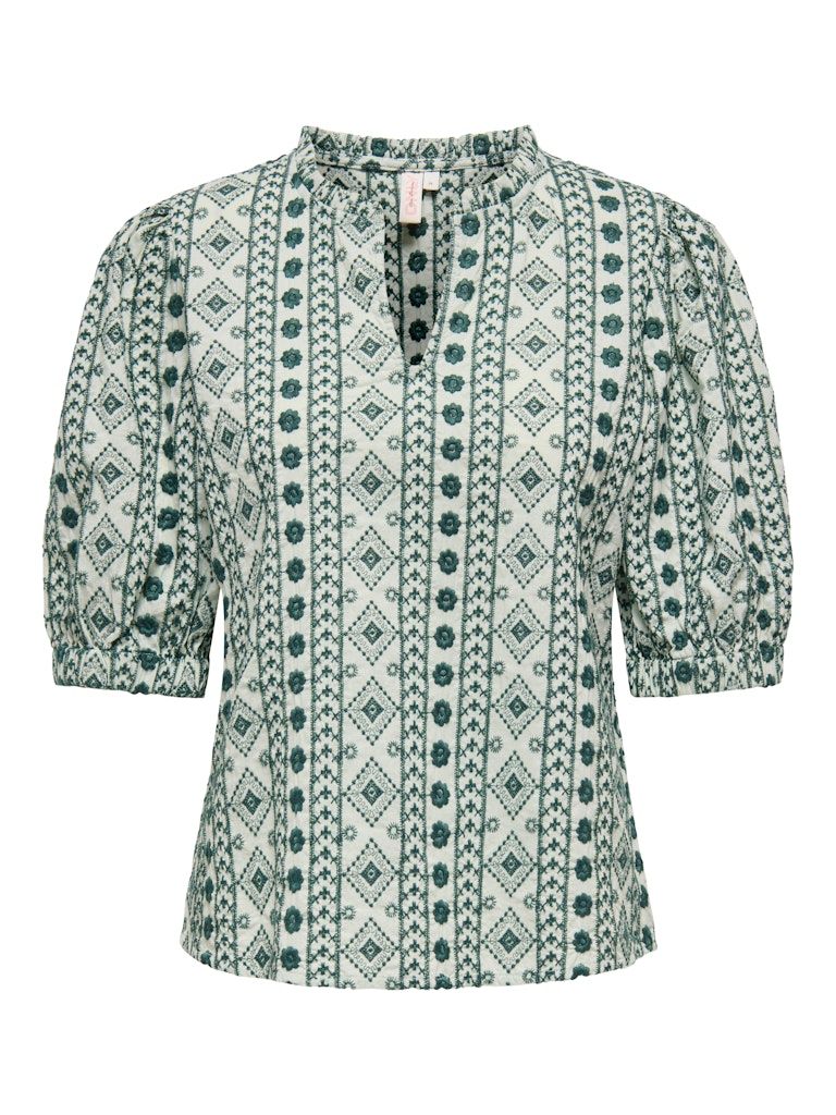 ONLPIPPI LIFE SS EMB. V-NECK TOP WVN Birds Egg Green-RAIN FOREST EM