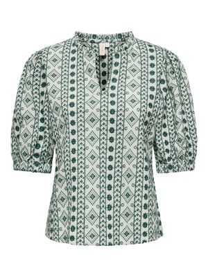 ONLPIPPI LIFE SS EMB. V-NECK TOP WVN Birds Egg Green-RAIN FOREST EM