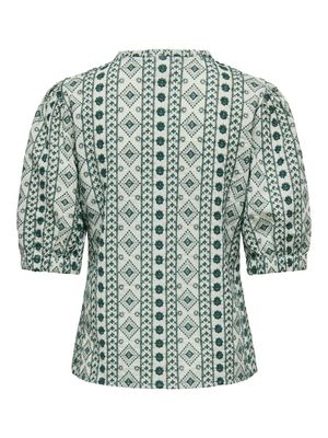 ONLPIPPI LIFE SS EMB. V-NECK TOP WVN Birds Egg Green-RAIN FOREST EM