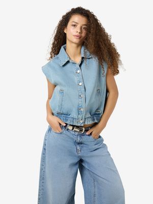 NMELSIE S/L BOMBER DENIM VEST VI583LB Light Blue Denim