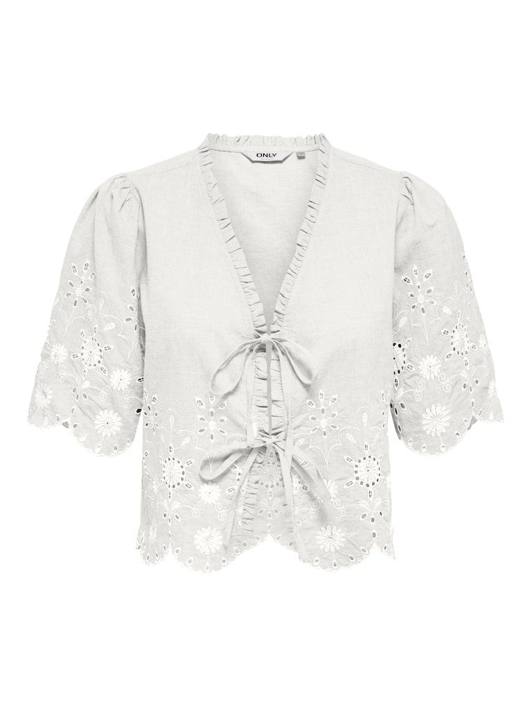 ONLMIFFY S/S EMB TIE TOP OS WVN Cloud Dancer