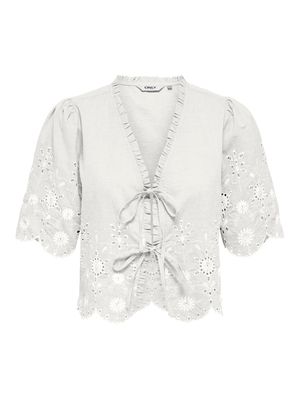ONLMIFFY S/S EMB TIE TOP OS WVN Cloud Dancer