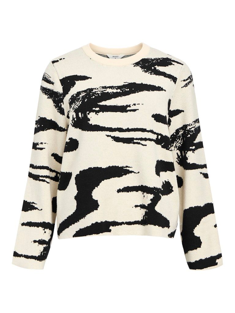 OBJREYNARD SQUARE SLEEVE O-NECK AOP NOOS Sandshell-Black strokes