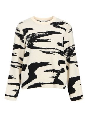 OBJREYNARD SQUARE SLEEVE O-NECK AOP NOOS Sandshell-Black strokes