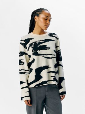 OBJREYNARD SQUARE SLEEVE O-NECK AOP NOOS Sandshell-Black strokes
