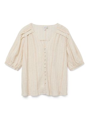 VMDAHLIA S/S V-NECK SHIRT WVN BTQ Pumice Stone-Gold lurex