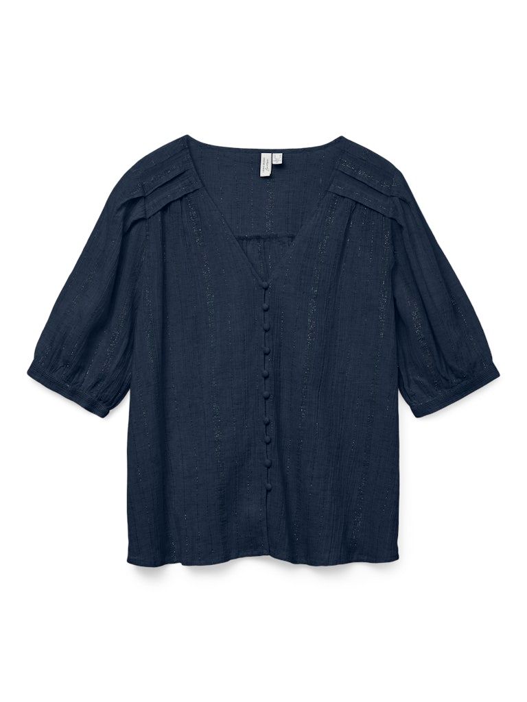 VMDAHLIA S/S V-NECK SHIRT WVN BTQ Navy Blazer-Gold lurex