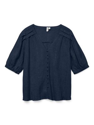 VMDAHLIA S/S V-NECK SHIRT WVN BTQ Navy Blazer-Gold lurex