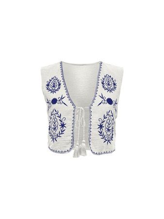 ONLTHYRA SL EMB VEST WVN Cloud Dancer-MAZARINE BLUE EMB