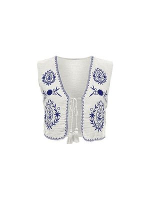ONLTHYRA SL EMB VEST WVN Cloud Dancer-MAZARINE BLUE EMB