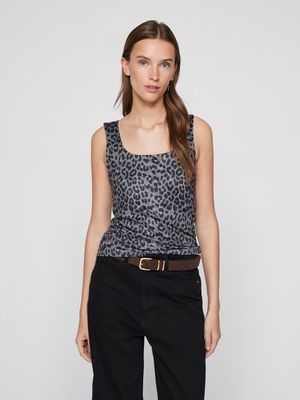 VIKENZA AOP U-NECK S/L TANK TOP REV-NOOS Poppy Seed/LEOPARD