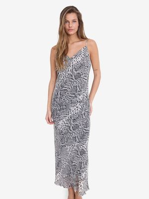 NMAMIRA SINGLET CHIFFON DRESS NOOS Eggnog/SNAKE