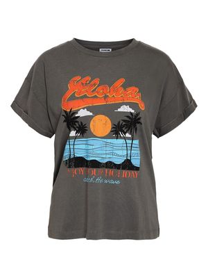 NMBOHDI GABY S/S WASHED T-SHIRT JRS LX Charcoal Gray/ALOHA