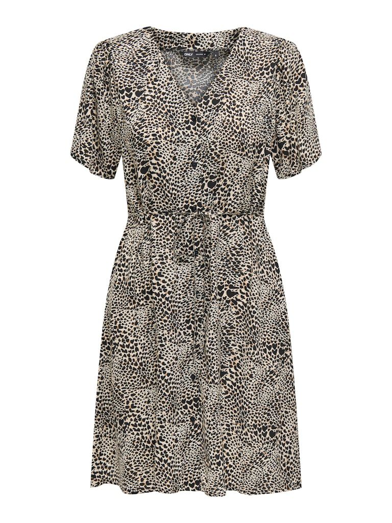 ONLEVIDA S/S SHORT DRESS WVN NOOS Pumice Stone/ALMA HEART LEO